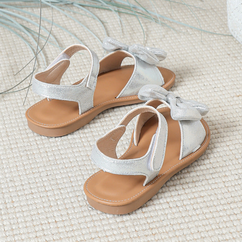 Summer New Arrival Silver Bow Knot Cute Baby Shoes