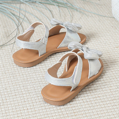 Summer New Arrival Silver Bow Knot Cute Baby Shoes