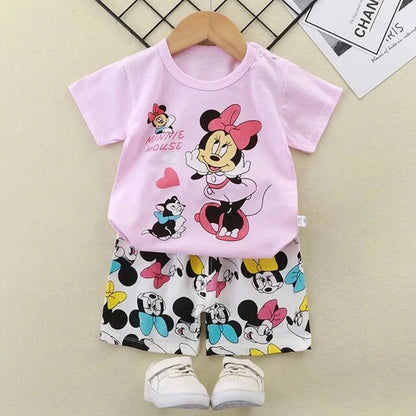 Baby Girl Summer Outfit Set Short Sleeve T-shirt And Shorts Children's Clothing Ages 0-4T