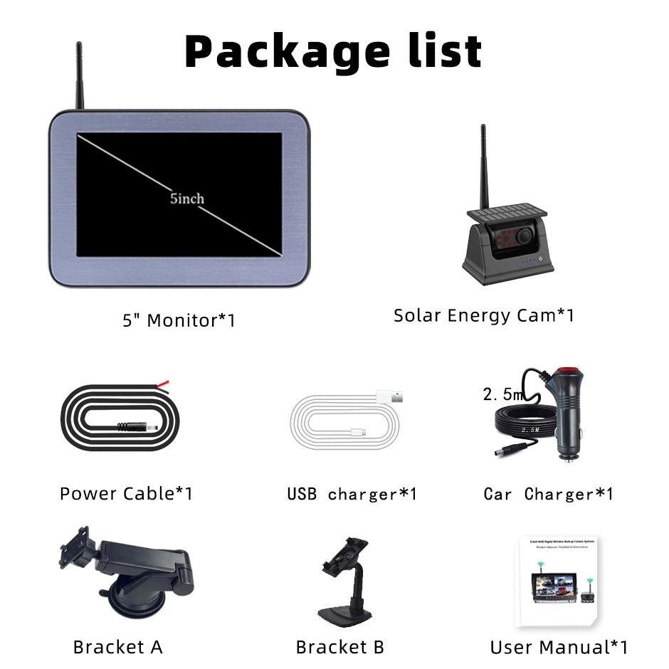 HD Wireless Solar Magnet Rearview Camera With AHD 5-inch Rear View Monitor