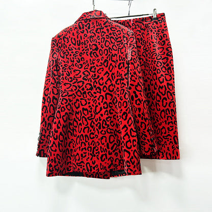 Leopard Print Double Breasted Blazer & Midi Pencil Skirt 2-Piece Suit Set