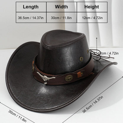 PU Leather Metal 3D Ox-Head Retro Curved Belt Denim Hat