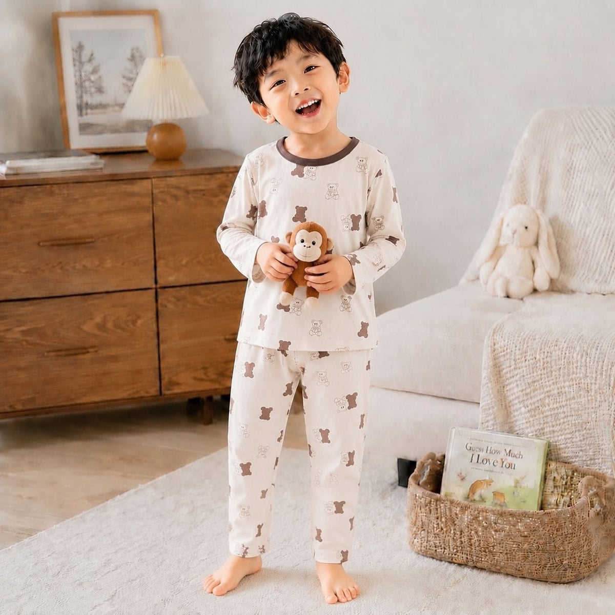 SpringAutumn Boneless Boys And Girls Autumn Top And Pants Set 7A Antibacterial Underwear Set