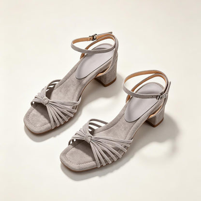 Matte-finish Chunky-heeled Strappy Roman Sandals With Thin Straps