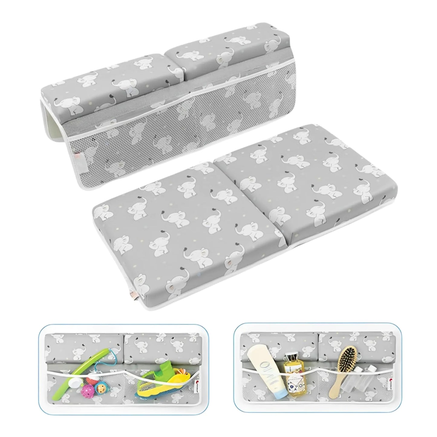 Baby Bath Kneeler and Elbow Rest Pad Set | Fast Dry Knee Pad for Bathing Babies | Comfortable Bath Kneeler and Elbow Kneeling Rest Pad | Durable Baby Bath Kneeling Pad for Bathing Baby (Elephant Grey) - # BAGE11110012