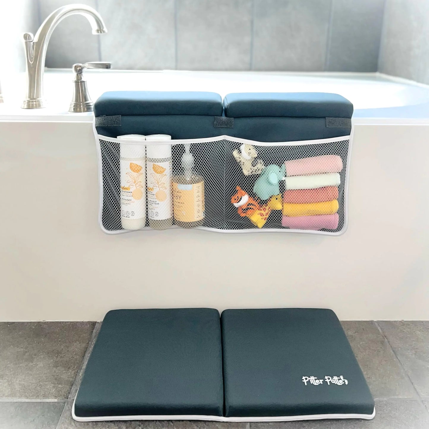 Baby Bath Kneeler and Elbow Rest Pad Set | Neoprene & Foam Bath Kneeling Pad for Bathing Baby | Non Slip Pad Baby Bath Essentials with Bath Toy Storage for Tub | Baby Bath Kneeler Pad - # BAGE11110004