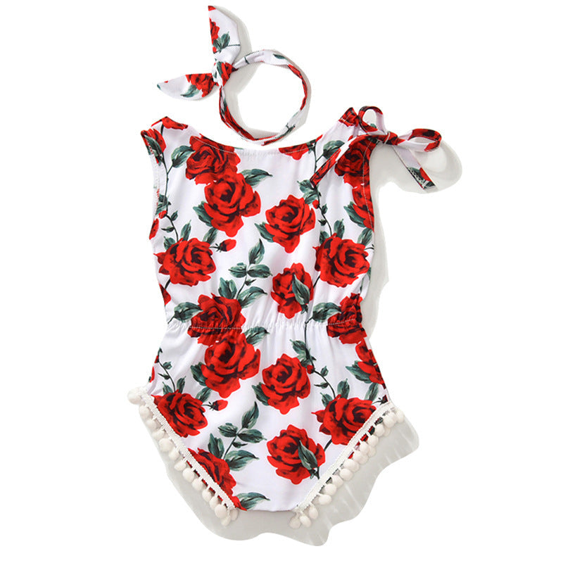 Baby Floral Romper with Headband | Sleeveless Jumpsuit - # BAAA21110046