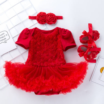 Baby Floral Short Sleeve Romper Set with Headband - # BAAA21110048