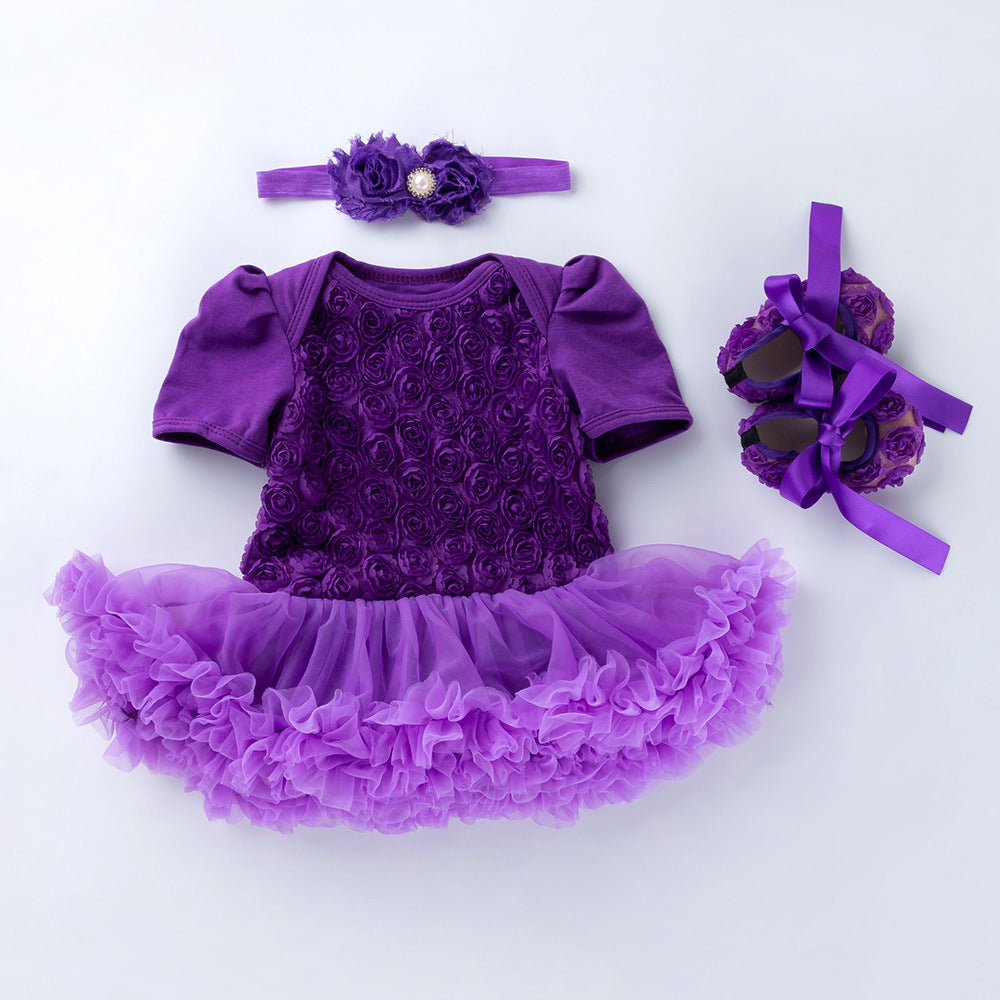 Baby Floral Short Sleeve Romper Set with Headband - # BAAA21110048