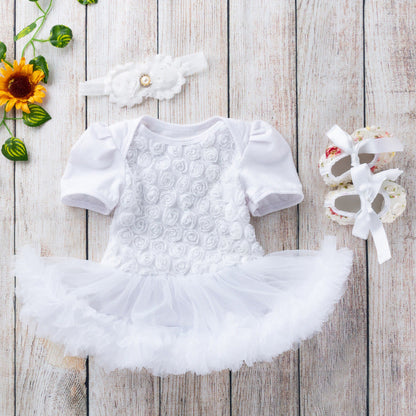 Baby Floral Short Sleeve Romper Set with Headband - # BAAA21110048