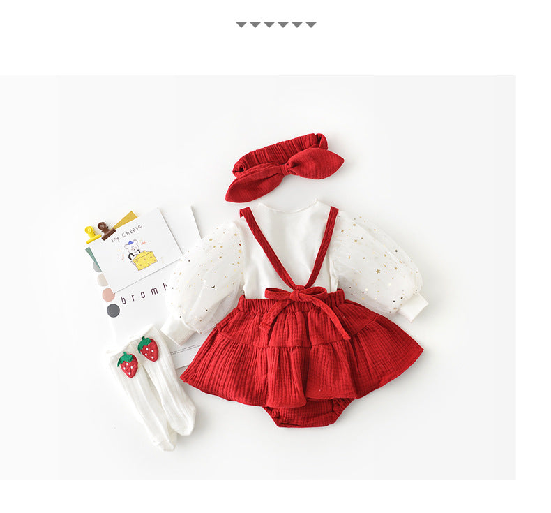 Baby Girl Princess Wind Romper Dress | Red | For Newborn - # BAAA1B1110002