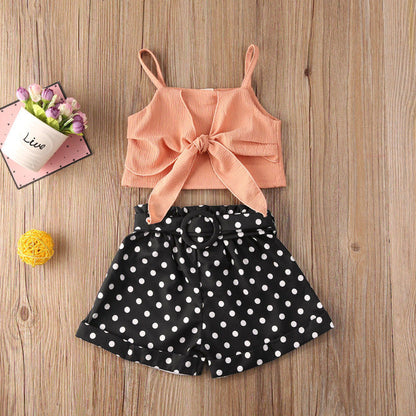 Baby Girl Summer Bowknot Crop Top & Polka Dot Shorts - # BAAA51210058 & GIAA212310022