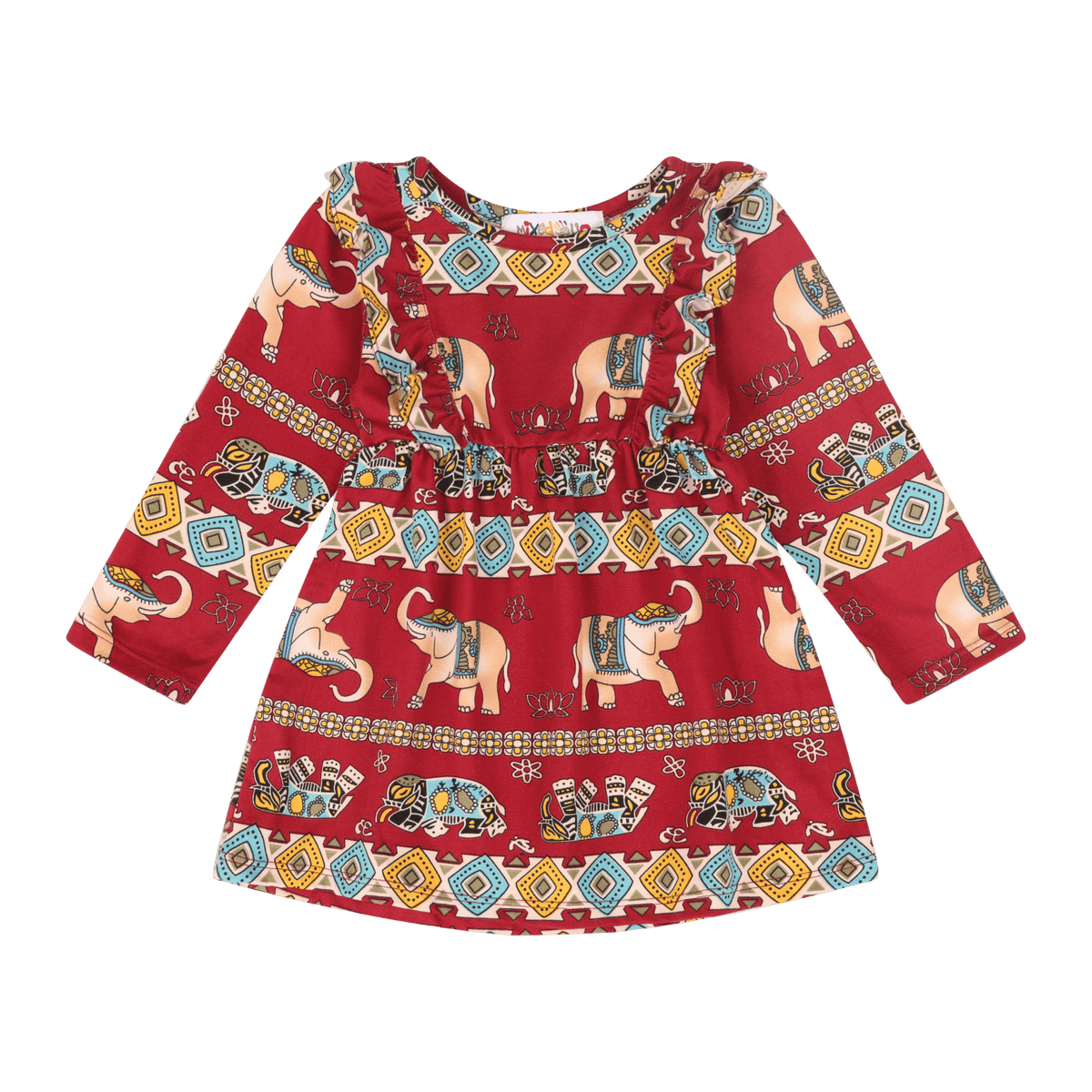 Baby Girls Volant Ruffle Cotton Dress – Cultural Print | Mixed Up Clothing