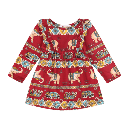 Baby Girls Volant Ruffle Cotton Dress – Cultural Print | Mixed Up Clothing