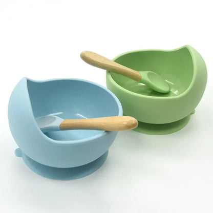 Baby Silicone Feeding Set with Wooden Spoon - # BAGE21110004