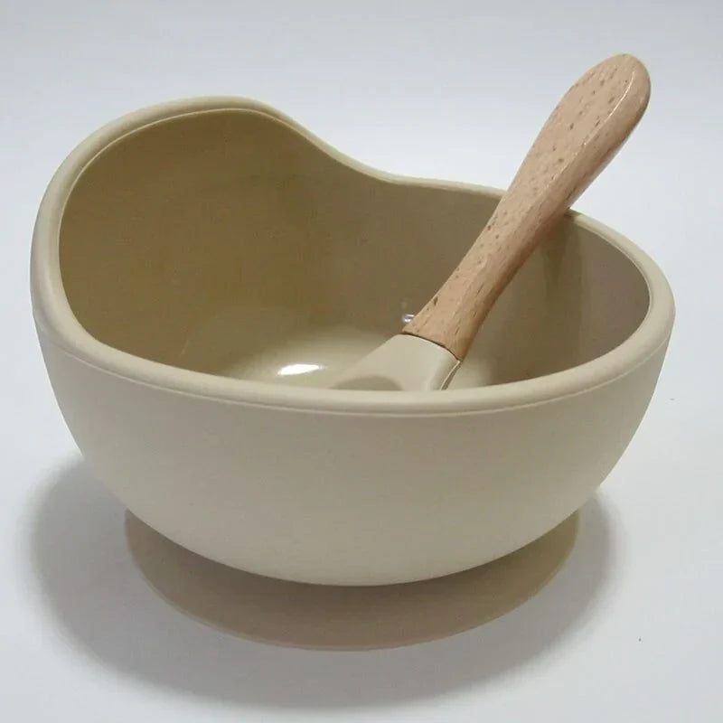 Baby Silicone Feeding Set with Wooden Spoon - # BAGE21110004