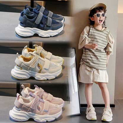 Kids Summer Sandals Sneakers, Breathable Single Mesh Hook & Loop Running Shoes, Ultra Light Non-slip Soft Sole Girls Dad Sneakers