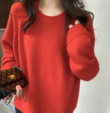 Basic Woolen Loose Round Neck Sweater | For Women (One) - # GIAA23210007
