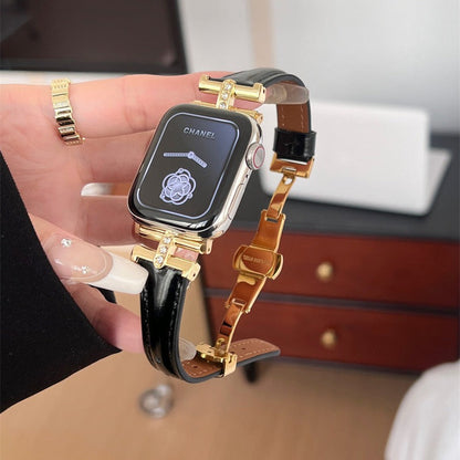 Diamond-embellished Leather Watch Strap