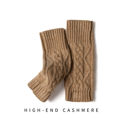 Solid Color Knitted Cashmere Fingerless Gloves