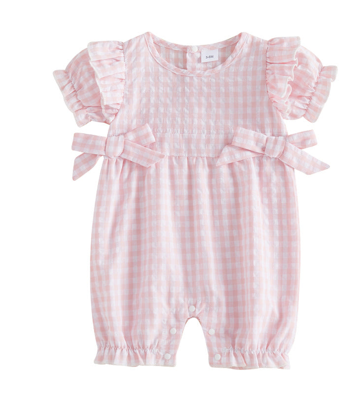 Summer New Arrival Baby Girls Plaid Onesie
