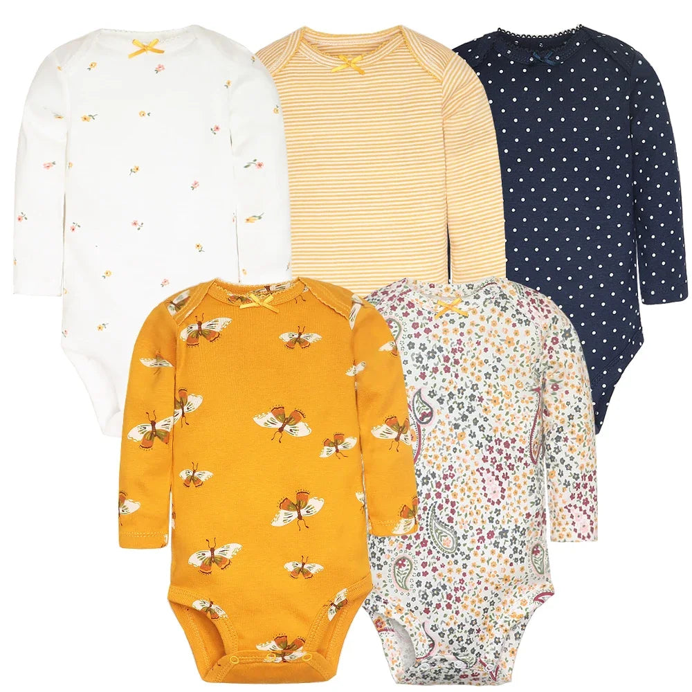 2026 New Baby Bodysuit 5PCS/Lot infantil Jumpsuit Boy Girls Clothes Long Sleeve 100% Newborn Body Bebe Clothing kids Costume