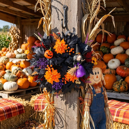 Witch Pumpkin Halloween Wreath Decoration