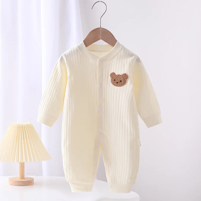 2025 Spring Baby Romper Solid Color Bear Jumpsuit Cotton Autumn Newborn One-Pieces Clothing for Boys Girls Infant Onesie 0-18M