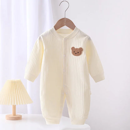 2025 Spring Baby Romper Solid Color Bear Jumpsuit Cotton Autumn Newborn One-Pieces Clothing for Boys Girls Infant Onesie 0-18M