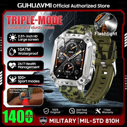 New Military 1400mAh Battery Smart Watch With LED Flashlight