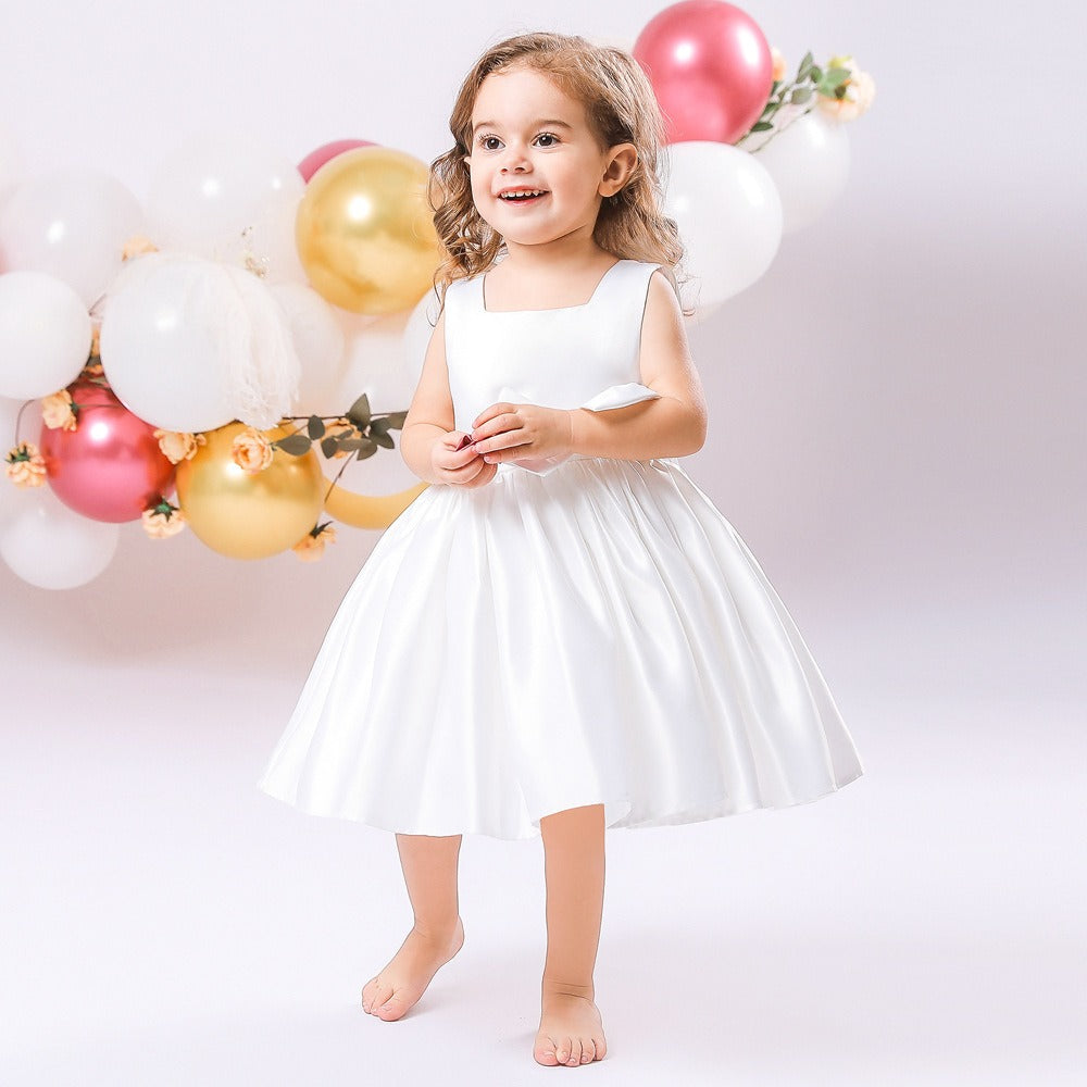 Big Bow Flower Girl Birthday Wedding Dress - # BAAA51110008