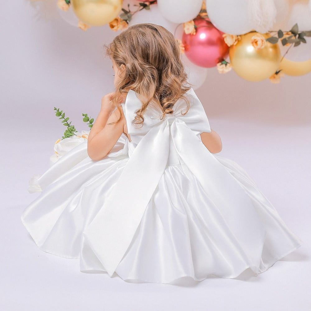 Big Bow Flower Girl Birthday Wedding Dress - # BAAA51110008