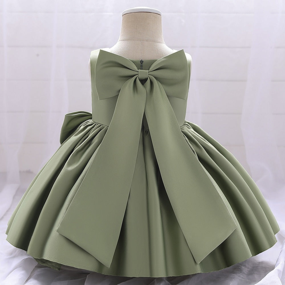 Big Bow Flower Girl Birthday Wedding Dress - # BAAA51110008