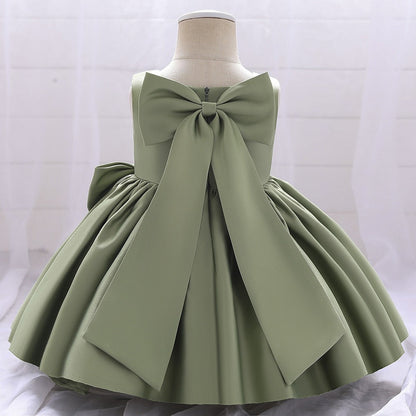 Big Bow Flower Girl Birthday Wedding Dress - # BAAA51110008