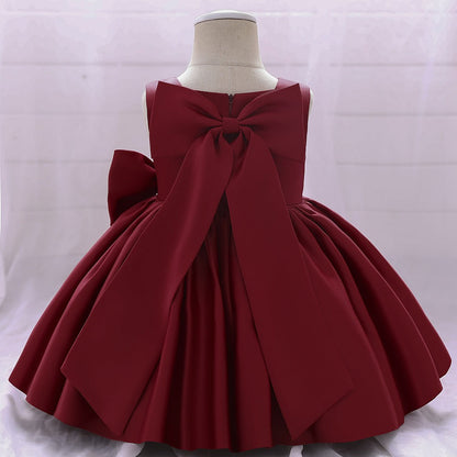 Big Bow Flower Girl Birthday Wedding Dress - # BAAA51110008