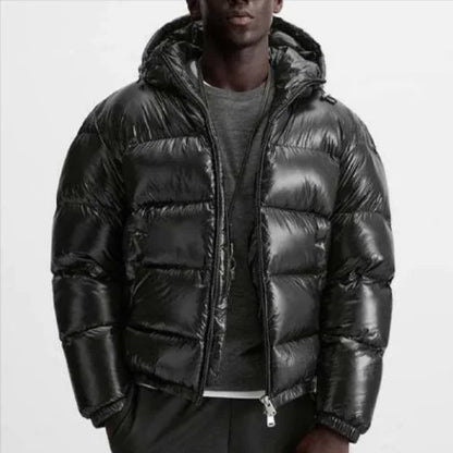 Black Down Hooded Short Coat – Warm and comfortable - # BOAA13210012