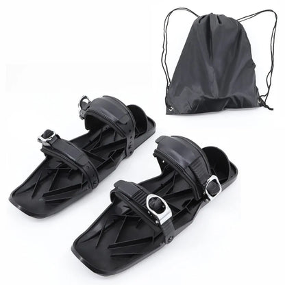 Black Mini Ski Skates Snow Shoes: Portable Adjustable Bindings - # BOAA73110008