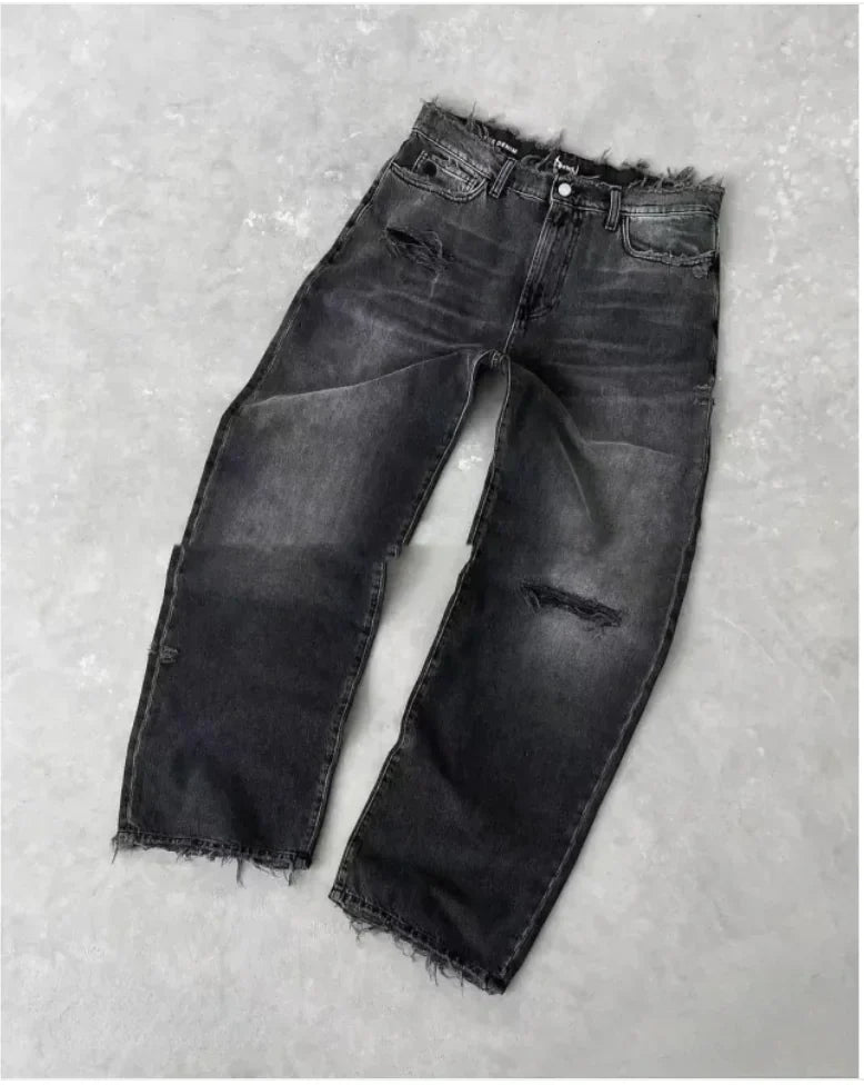 Boys and Men's Straight Leg Ripped Jeans with Embroidery – European and American Style - # BOAA13410015