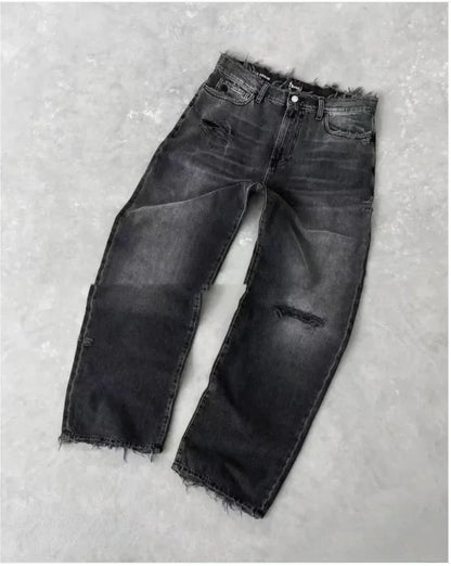 Boys and Men's Straight Leg Ripped Jeans with Embroidery – European and American Style - # BOAA13410015