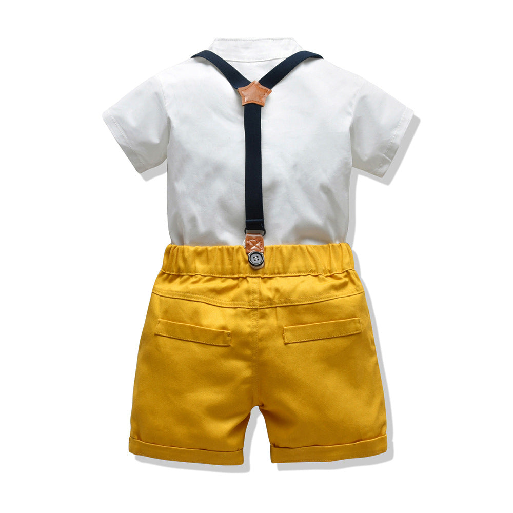 Boys' Gentleman Set with Short Sleeve Shirt and Suspenders - # BAAA71710013