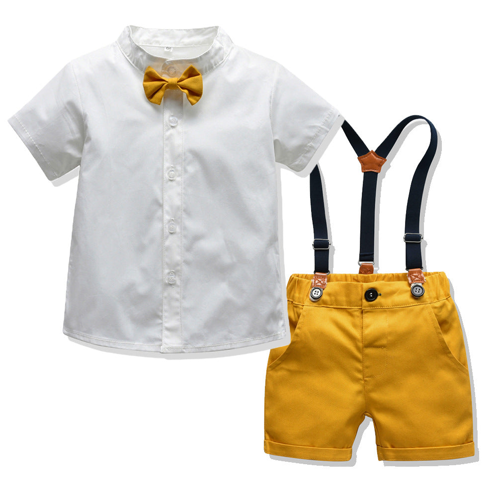 Boys' Gentleman Set with Short Sleeve Shirt and Suspenders - # BAAA71710013