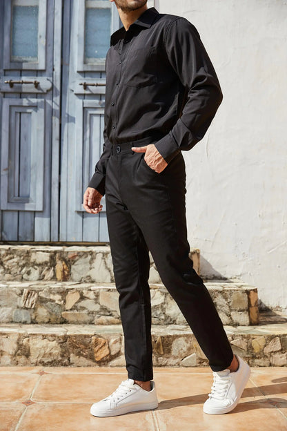 Boys Mens Fashion Slim Fit Dress Pants Casual Business Skinny Stretch Pants Golf Pants Small Navy - # BOAA13410005