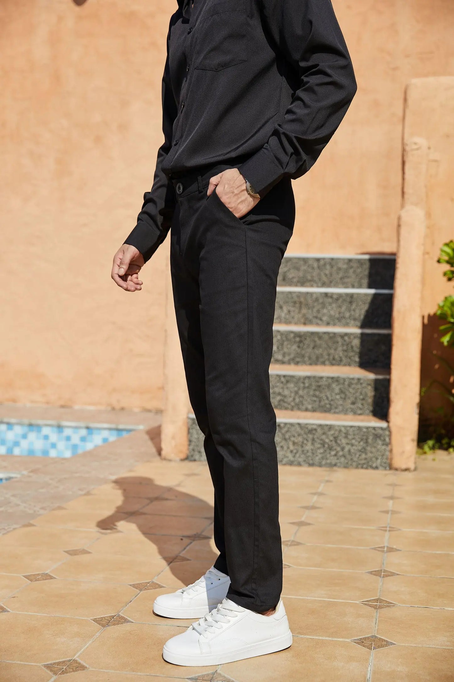 Boys Mens Fashion Slim Fit Dress Pants Casual Business Skinny Stretch Pants Golf Pants Small Navy - # BOAA13410005