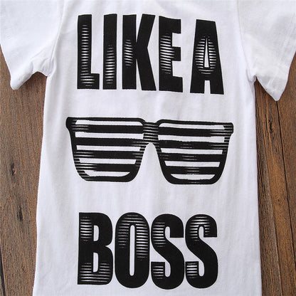 Boys' Short Sleeve Letter T-Shirt & Denim Shorts Set - # BAAA51210050 & BOAA11310009