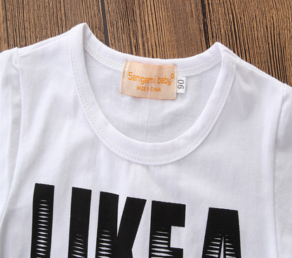 Boys' Short Sleeve Letter T-Shirt & Denim Shorts Set - # BAAA51210050 & BOAA11310009