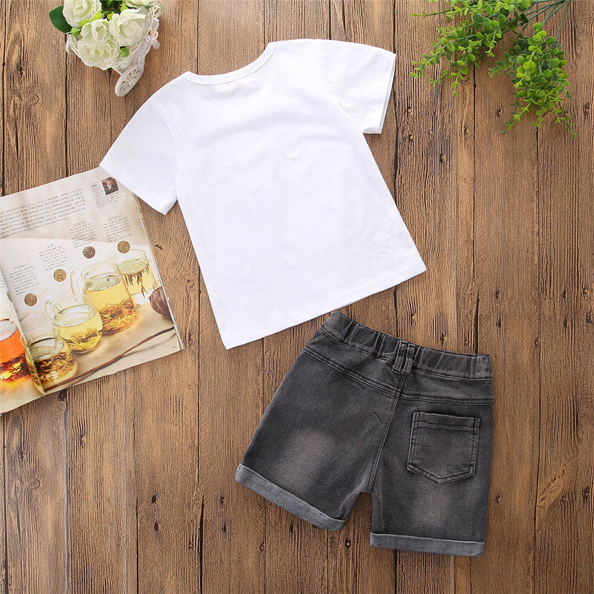 Boys' Short Sleeve Letter T-Shirt & Denim Shorts Set - # BAAA51210050 & BOAA11310009
