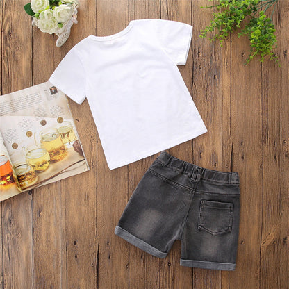 Boys' Short Sleeve Letter T-Shirt & Denim Shorts Set - # BAAA51210050 & BOAA11310009