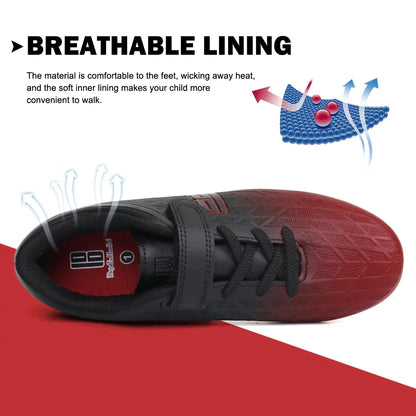 brooman Kids Firm Ground Soccer Cleats Boys Girls Athletic Outdoor Football Shoes 10 Toddler Black/Red - # BOAA71110002