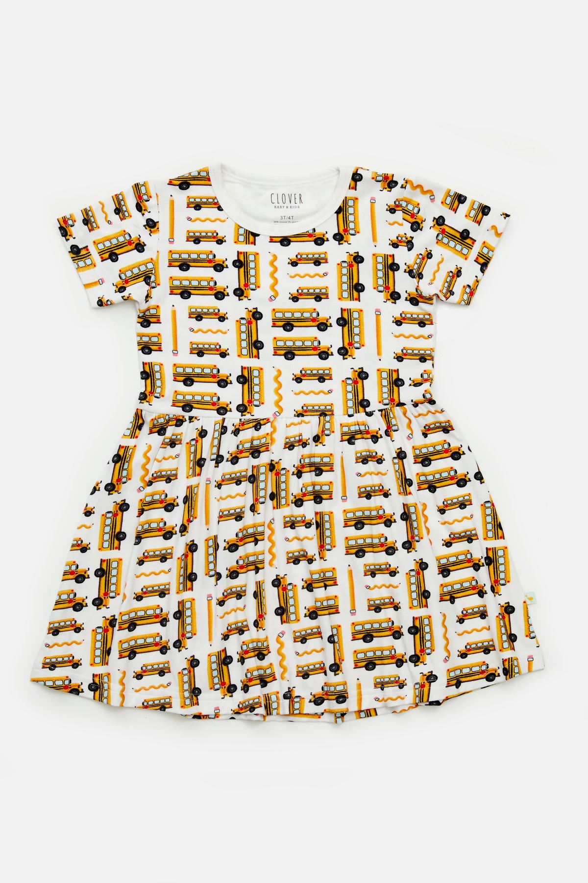 Stretchy Short Sleeve Twirl Dress - School Buses