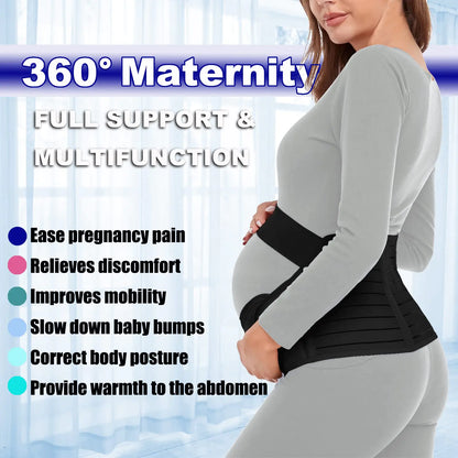 C.Erfei Maternity Belt Pregnancy Belly Band 3 in 1 Maternity Support Belt for Pregnant Back/Pelvic/Hip Pain, Maternity Band Belly Support for Pregnancy (Black, M: Fit Ab 35.5"-47.3") M: Fit Ab 35.5"-47.3" Black - # WOAA51210002-PRG